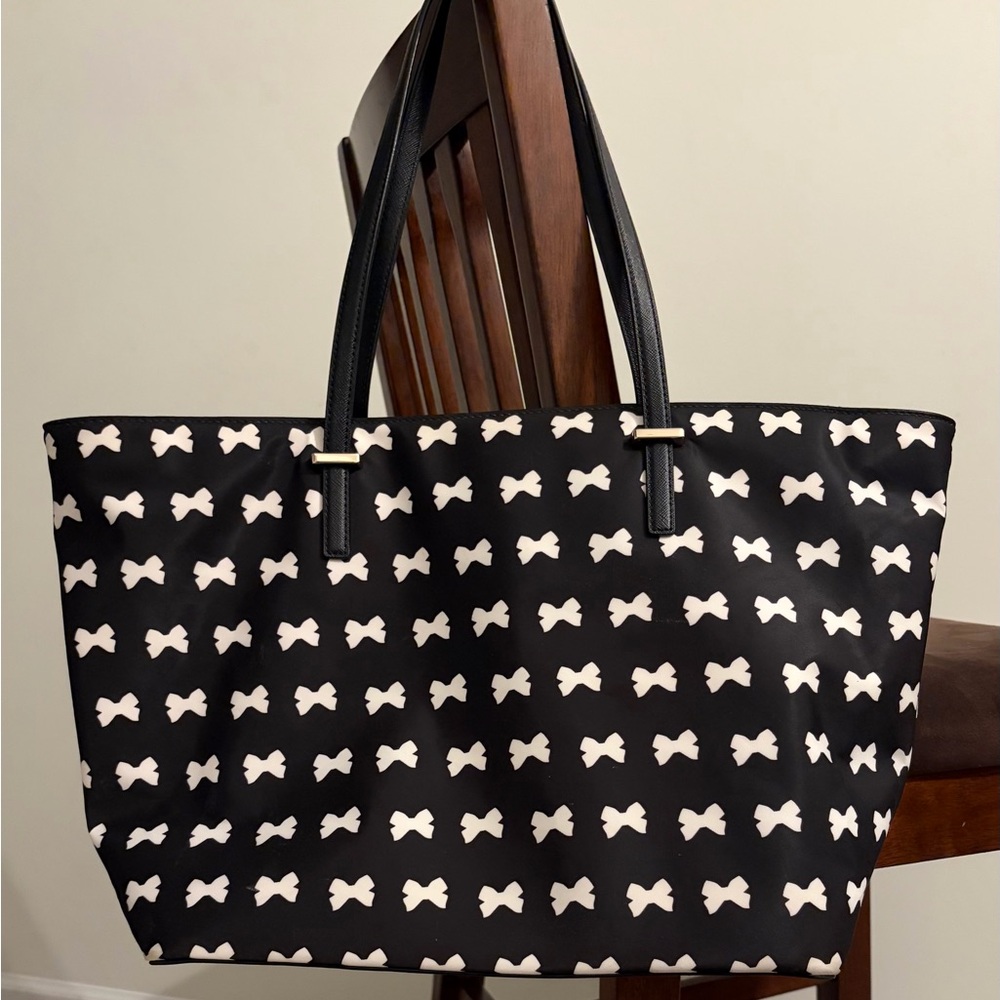 Kate Spade Black Tote with White Bow Pattern - Picture 3 of 8